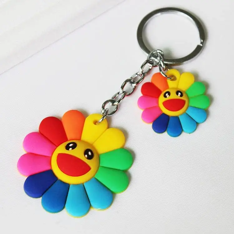 Silicone Rainbow Sunflower Shape Small Clip-On Keychain - Wedding Gift Accessory, Casual Phone Charm & Bag Trinket for Women, Integrated Mobile Phone Strap Attachment
