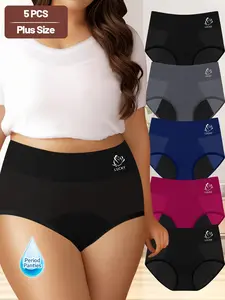 5 Pcs Plus Size Women's Leak-Proof Period Underwear, Comfortable Breathable Mesh Design, Ideal for Daily Wear & Menstrual Use