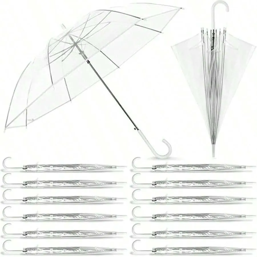 1 PC/2PCS Clear Wedding Umbrellas Bulk Transparent Auto Open Stick Umbrellas Windproof Waterproof Large Canopy Umbrella With White J Hook Handle For Wedding Bride Groom Photography Golf Outdoor