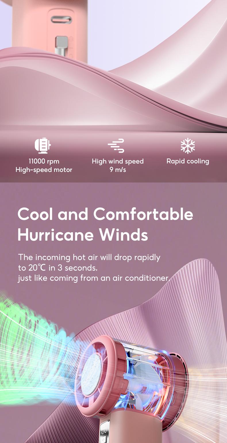 The Yodevoe 3-in-1 Mini Handheld Cooling Fan features 100 wind speeds and an icing function. This compact, foldable 3-in-1 neck/desktop/handheld fan has a pocket design, making it suitable for travel, summer, concerts, and even for casual use.