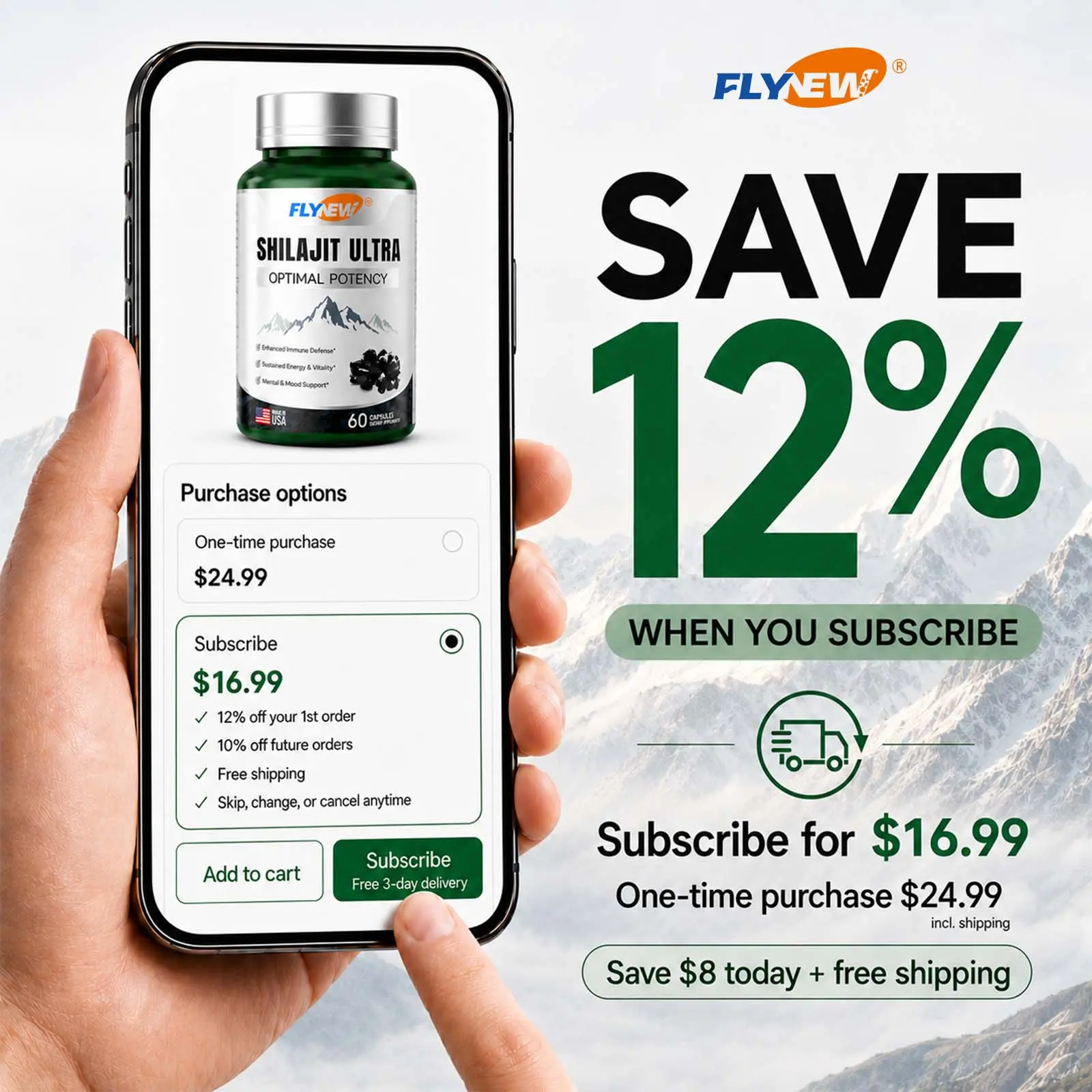 FlyNew Alpha  Supplement for Men & Women | Memory, Mental Clarity & Cognitive | Focus Capsules with L-Arginine, Shilajit & Pomegranate