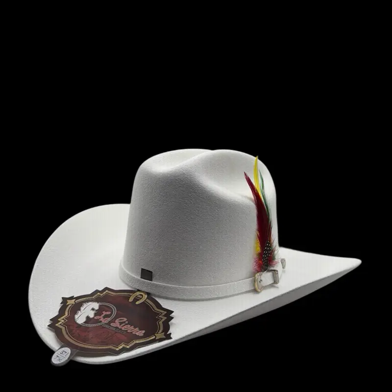 Premium 100X White Felt Cowboy Hat/Diamante White 100X Tejana Caballero Estilo Sinaloa Panter con Pluma