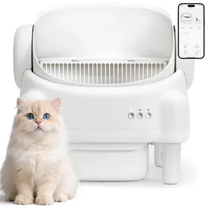 Weekend Special | ECORUI Self - Cleaning - Litter Box Open Top Automatic with App Control for Multiple Cats Safety Sensors Protection Cream White 16.5"x16.5" Entrance 10.5L Compartment