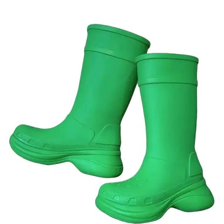 designer trendy men's and women's height increasing dad shoes thick bottom caved rubber high top chunky rainboots co branded anti slip water shoes