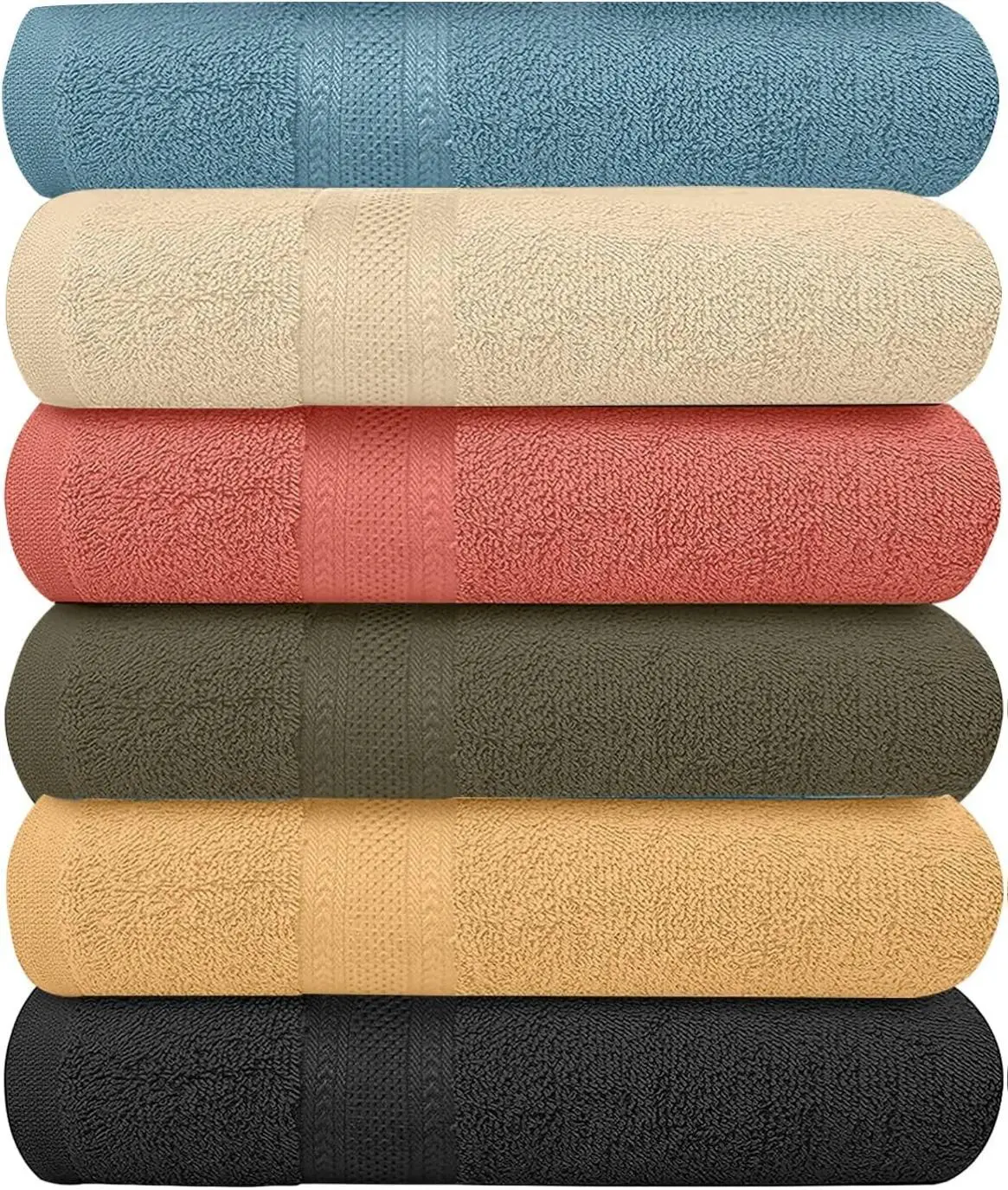 Pack of 6 Bath Towels Set 27 x 54 Inches, 100% Cotton, Larger & Lighter Weight, Quicker to Dry, Super Soft and Absorbent, Perfect for Bathroom, Spa, Pool & Gym (Multicolor, Pack of 6 (27''x54''))