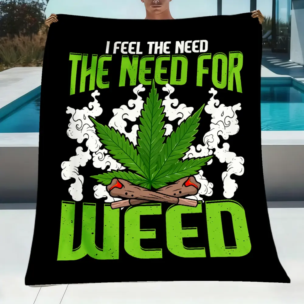 I Feel The Need For Weed Blanket, Funny Cannabis Leaf Throw Blanket, Green Weed Leaf Flannel Fleece Blanket, Stoner Gift Blanket, Soft Cozy Blanket for Sofa Couch Bed, Marijuana Leaf Pattern Home Decor, 420 Weed Lover Gift, Funny Cannabis Room Decoration