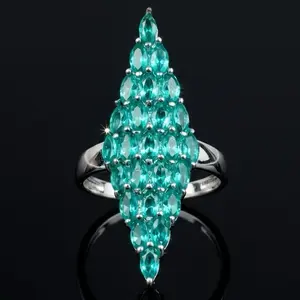 Marétoile Ring | Luxe Electric Aquamarine Elongated Diamond Shape Ring | 925 Sterling Silver
