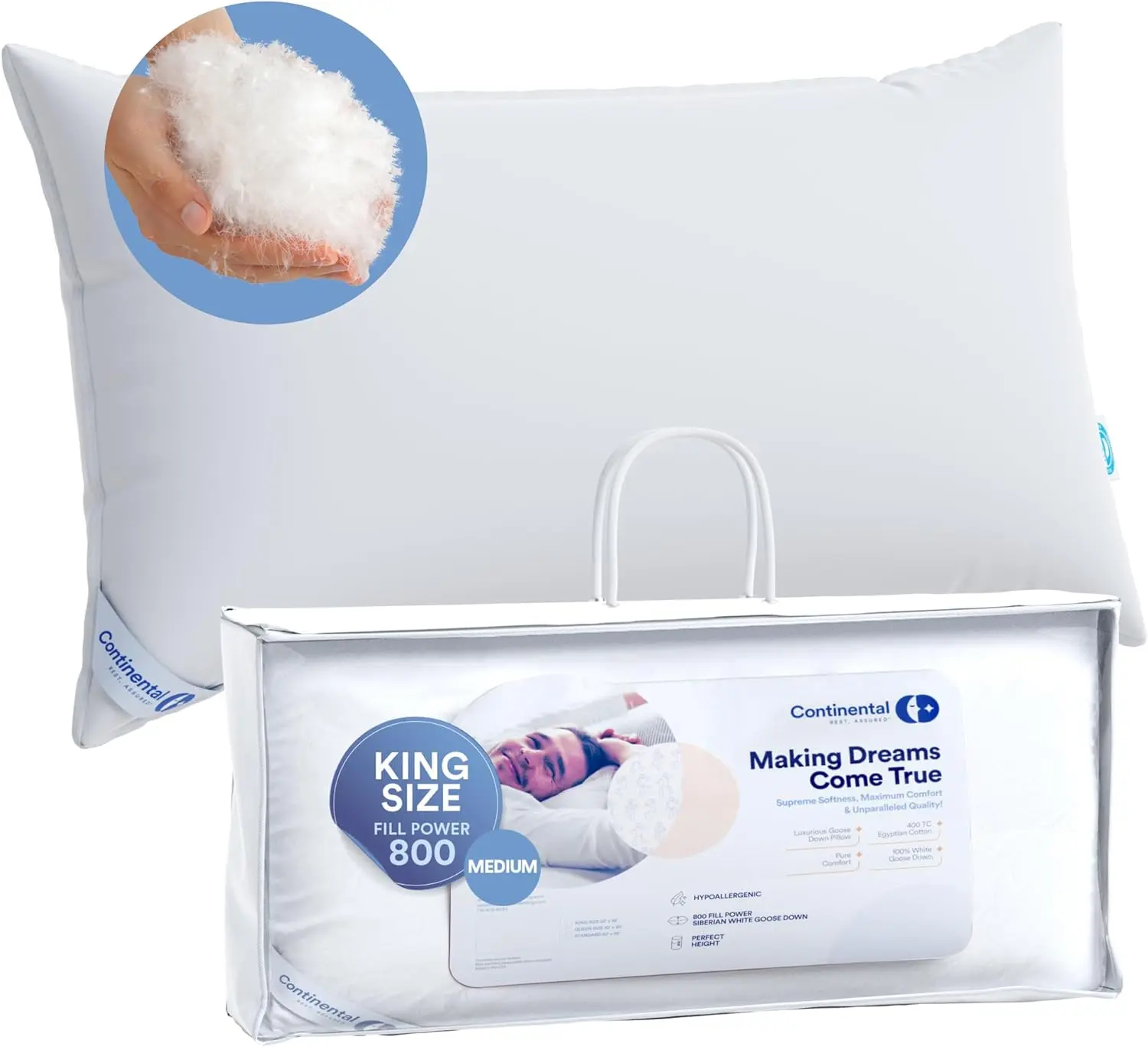Siberian Collection 800 Fill Power White Goose Down Pillow