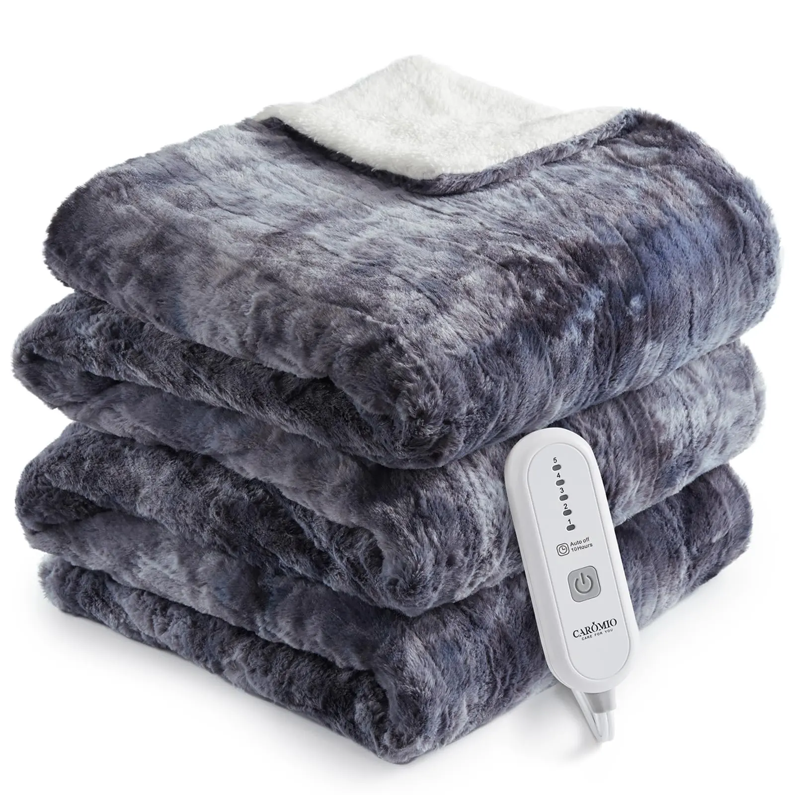 Heated Plush Blanket - Full Size 72"x84" Fluffy Tie Dye Heated Blanket, 5-Level Fast Heating Control, 10-Hour Automatic Off, ETL Certified, Machine Washable for Cozy Setup