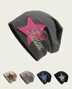 Star Patched Letter Embroidery Beanie Hat - Machine Washable, Casual & Trendy, All-Match Design, Perfect for Daily Wear, Birthday Gift SpringStatements Beanies Star Cap Knit Hat Star Cap Knit Hat Hat Set