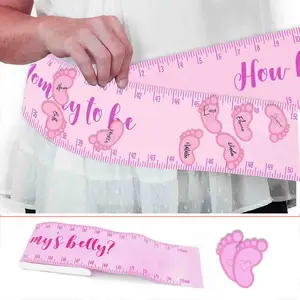 Baby Shower Belly Measurement Guessing Game Kit Gender Reveal Party Decoration Props Pink or Blue Measuring Tape Each Roll 3.9in × 75ft and 48 Footprint Stickers Fun Icebreaker  Perfect for Any Theme & Guests
