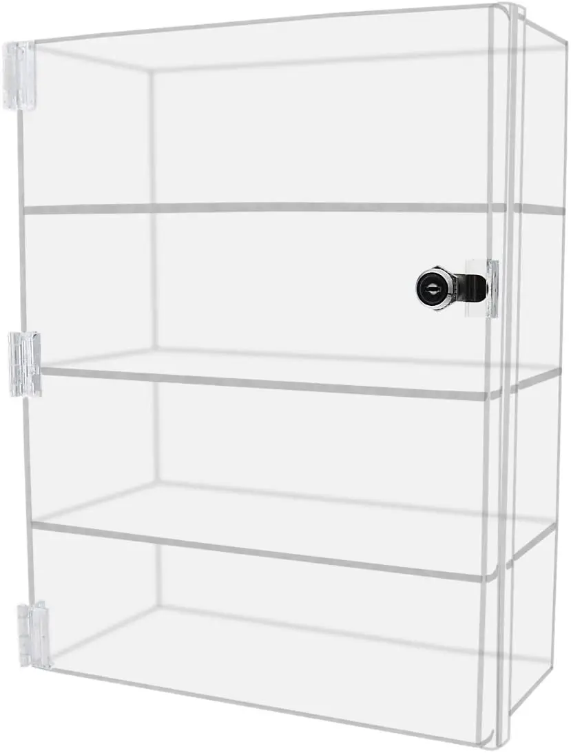 Acrylic Locking Vertical Cabinet with Keys 12" x 8" x 16" Clear Countertop Hinged Swing Door Locker for Retail Products and Convenience Stores Merchandise by 321 Plastics