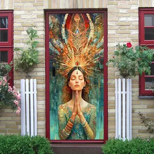 2pcs   Indian Style Decorative Wall Stickers Yoga Meditation Goddess Mural Living Room Bedroom Wall Decor Stickers Self-Adhesive Removable Southeast Asian Cultural Art Patterns Home Decoration Stickers