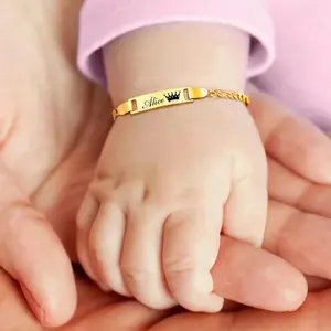 Customizable Non-Allergy Stainless Steel Personalized Baby Name Bracelets - Letter Engraving Unisex Infant Baptism Bangle, Bracelets for Women, Birthday Gift Jewelry