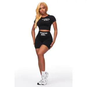 Caria Black Checkered Bike Short Set