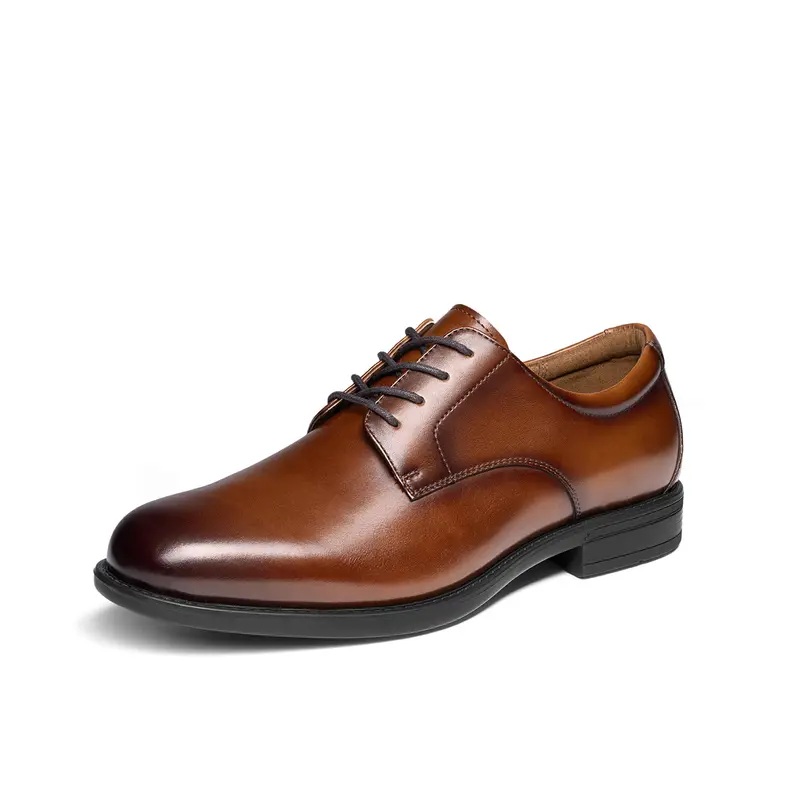 BRUNO MARC Men's Brown Full-Grain Leather Classic Lace-Up Oxford Shoes - 0 Break-In Comfort, Rubber Sole, Business Casual Footwear, Classic Luxury Design, Classic Luxury Men's Oxfords