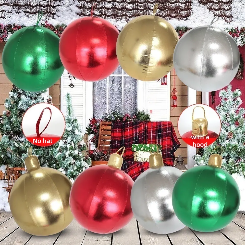 1pc Inflatable Christmas Ball Outdoor Yard Decoration, Disco Glitter Reusable Party Decor, Holiday Atmosphere Hanging Ornament, Party Decoration Supplies