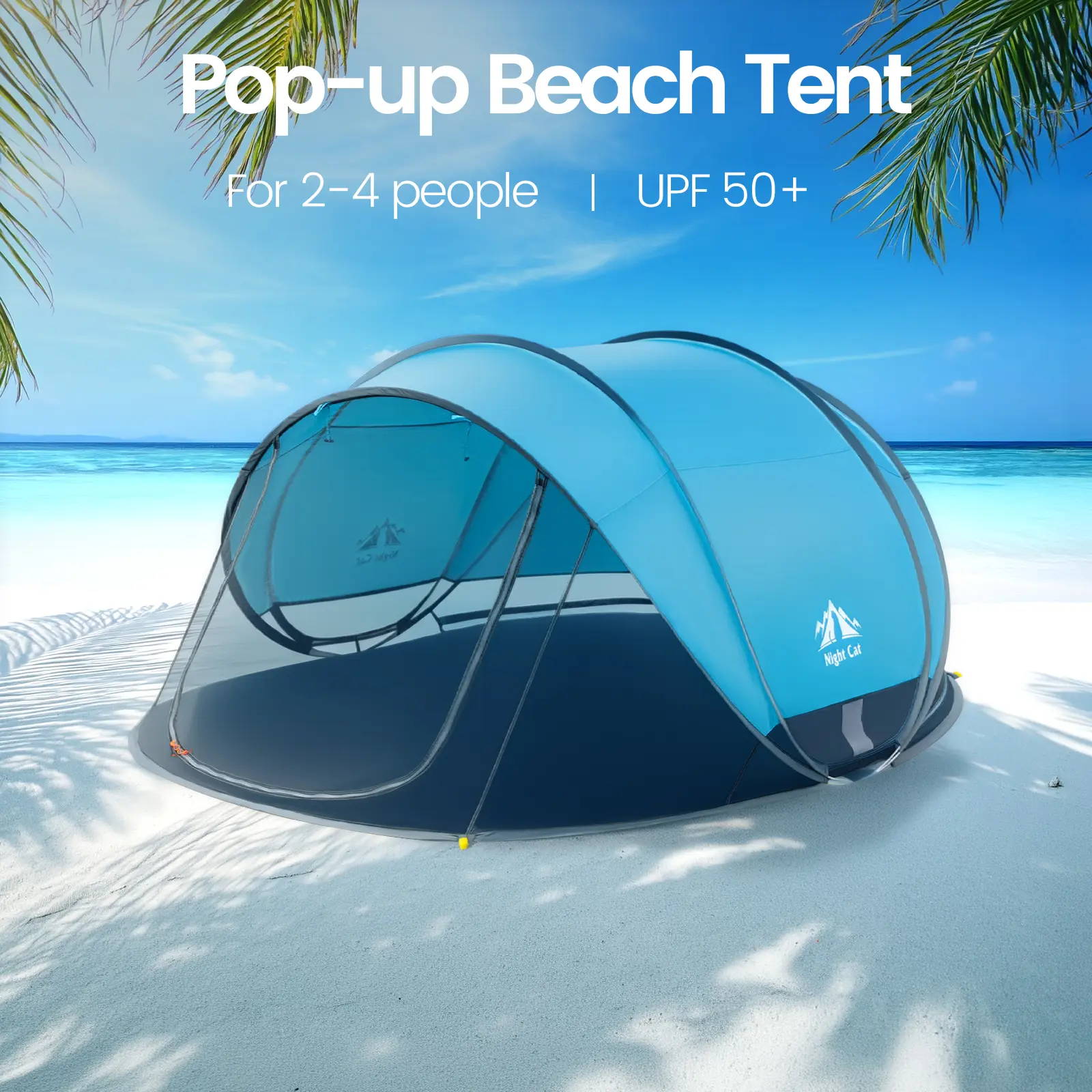 Night Cat UPF 50+ Pop-Up Easy Setup Tent - 2-4 Person Windproof Camping Tent for 2, UV-Resistant Canopy, Portable Sunshade Shelter (285x200x115cm) with Mesh Panels, Storage Pockets, Outdoor Family Beach Outings Picnics Gear, Easy Setup Tents