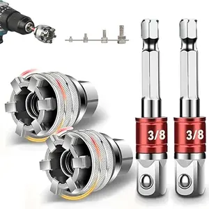 2PCS Multi-Function Universal Socket Wrench Set, 10mm-19mm Adjustable Socket Grips Damaged Bolts & Nuts, with Hex Drill Adapters, Emergency Maintenance Tool for Truck Car
