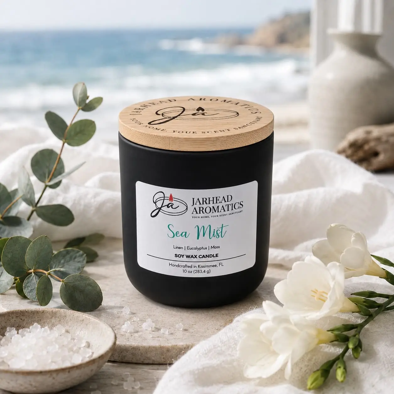 Sea Mist Soy Wax Candle | Clean Coastal Linen & Sea Salt Candle