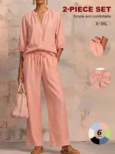 Women’s matching loungewear set: half-zip pullover two-piece tracksuit (with loose, wide-leg pants) — casual outerwear style