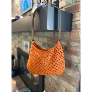 Burt Orange Crocheted Bag with Leather Strap
