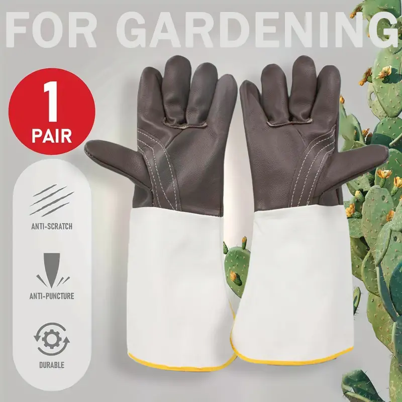 Unisex Durable Punctureproof Reinforced Wear-Resistant Leather Gardening Gloves - 1 Pair, Thick Extended Arm Protection, Uniform Size, Random Color, Ideal for Garden Pruning, Outdoor Camping, Fitness for Everyone