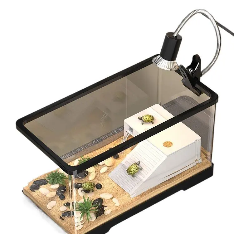 Rectangle Reptile Terrarium - 1-4 Small Pet Breeding Tank with Lid, Basking Platform, Landscaped Ecological Design, Desktop-Fit Synthetic Materials for Co-Habitation, Home Desktop Use, Three