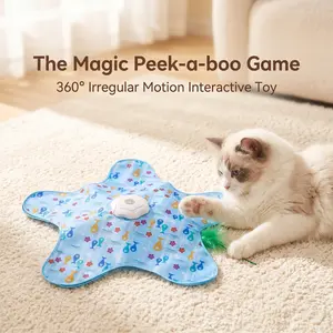 OmniPets Interactive Hide Cat Toy Under Cover Starfish Automatic Peek A Boo Moving Feather Toy USB Rechargeable 3 Speed Smart Adjust Electronic Kitten Toy For Indoor Cats Boredom Relief Play