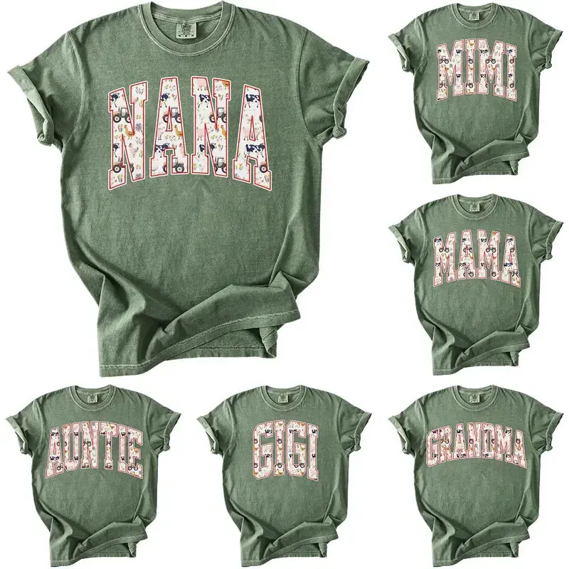 Comfort Colors Custom Nana Shirt, Farm Cow Chicken Mama Shirt, Personalized Grandparent Gift, Grandma Auntie Mimi Gigi, Yaya Grammy T-Shirt, Moss Color - DarkFlex
