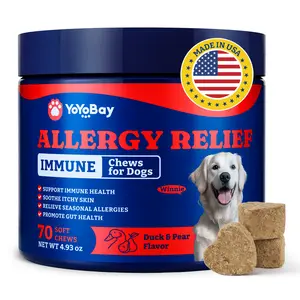 Allergy Relief Chews for Dogs, 70 Soft Treat Chews, Three Flavors, YoYoBay Immune Support & Itch Relief Supplement with Colostrum, Astragalus Root, 6-Strain Gut Health Blend