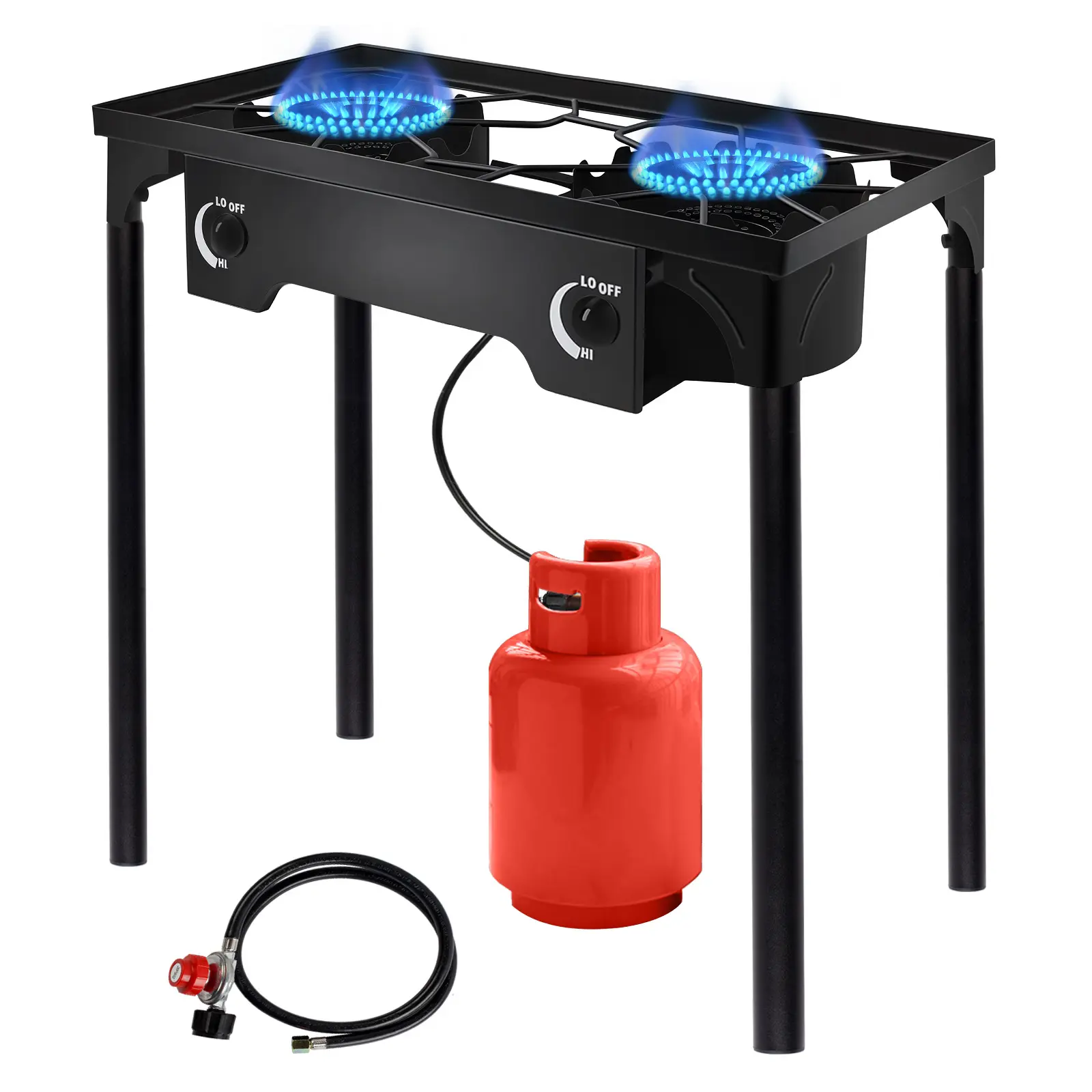 Portable 2-Burner Propane Gas Stove - 150000 BTU High-Pressure Metal Outdoor Cooking Supplies with Removable Legs, Temperature Control Knobs for Backyard Parties, Tailgates, Dual-Burners
