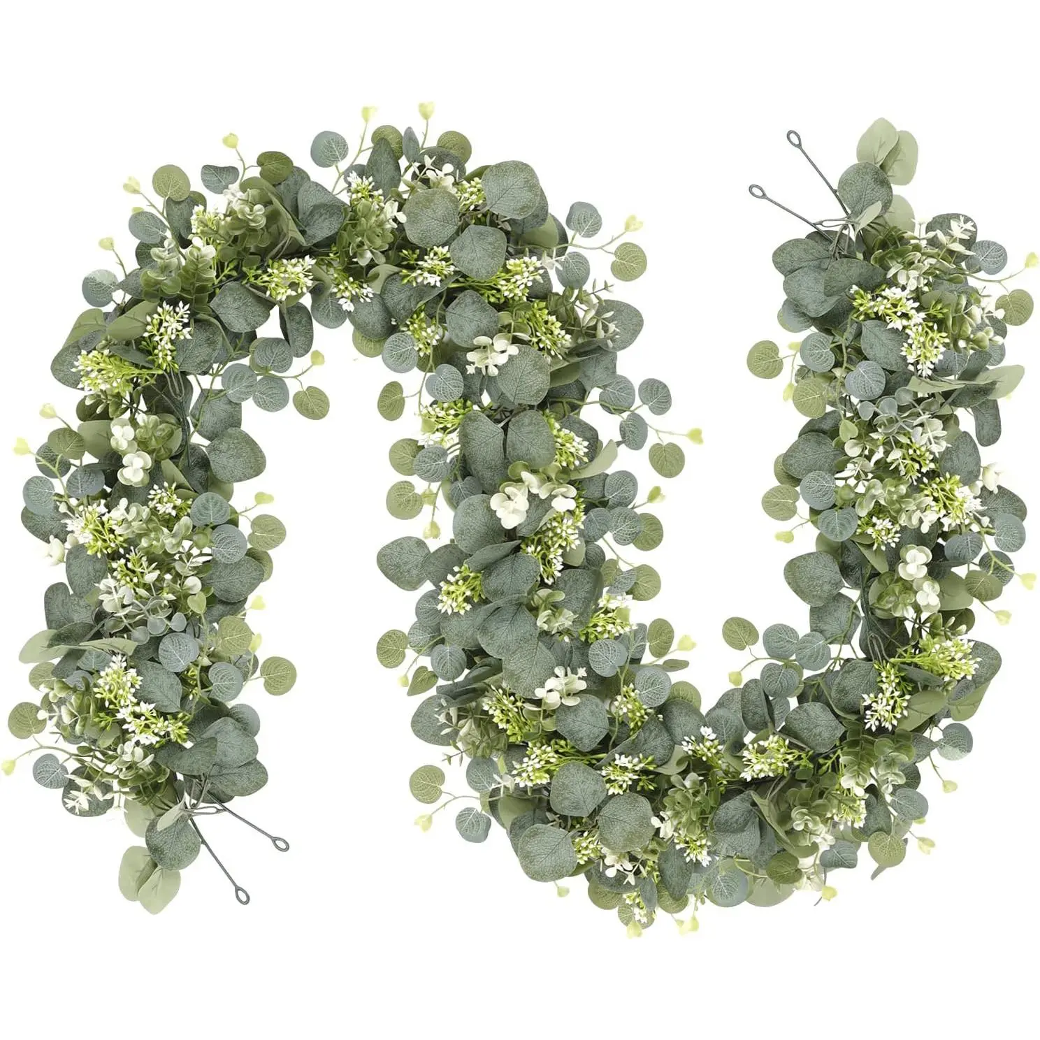 Eucalyptus Flower Wreath Set, Decorative Flower Wreath, 5.9ft Silver Dollar Eucalyptus Leaves Starflower Ring, Artificial Plant Vine Wedding Party Decoration Home Decor