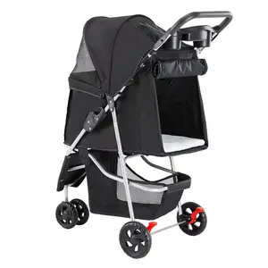 Foldable Pet Stroller for Cats & Dogs – Travel Cart with Storage Basket & Lockable Wheels
