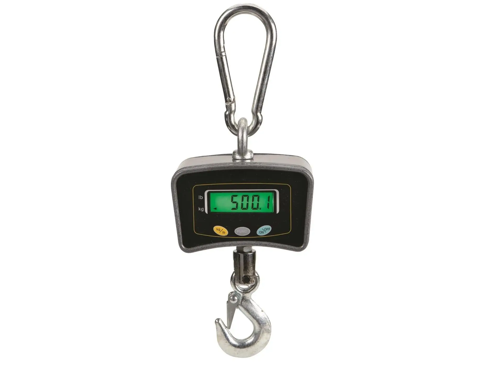 Shop Tuff STF-1100DS Digital Hanging Scale - Cast Aluminum, 1100 lbs Capacity, 16 in Size, 4.62 lbs Weight, Accurate to 1/10th of a lb./kg., Backlit Display, Includes Batteries, for Wild Game Weighing, Inches