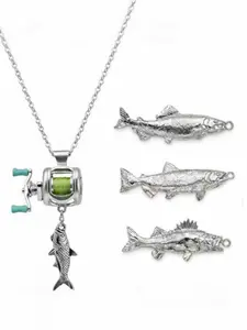 Fishing Reel Necklace, Mini Fishing Reel Necklace for Men with Rotating Handle, Silver Fish Necklace Pendant, Trendy Charm Necklaces
