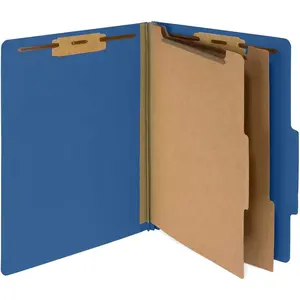 10 Blue Pressboard Classification Folders with 2 Dividers, 2'' Two Prong File Folders for Employee Personnel, Medical and Law Files, Letter Size