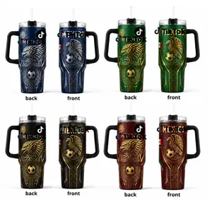 Soccer Eagle 40oz Travel Tumbler With Handle, Green Sports Fan Insulated Mug