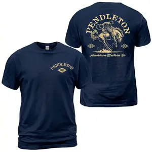 Pendleton American Western T-Shirt, Cowboy Roping Horse Graphic Tee, Pendleton 1863 Woolen Mills Patriotic Western Shirt, Casual Daily Wear Tee For Men & Women, Apparel Made In The USA