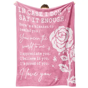 Gifts for Her, Anniversary Birthday Gifts for Girlfriend, Wife, Romantic Pink Blanket with Rose Print, I Love You Gifts for Her, Wedding, Valentines Day Gift, Soft Throw Blanket
