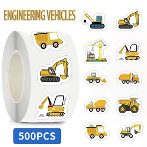 Construction Vehicle Sticker, 500pcs/roll Cartoon Decorative Sticker, DIY Decals for Scrapbook, Journal Making, Gift Wrapping, Art Stickers
