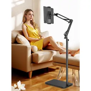 Tablet Floor Stand with 6.6lb Double Heavy Duty  Base Never Tip Over, Adjustable Height Swivel Overhead Bed Tablet Phone Stand Holder for iPad, Kindle, Galaxy Tab, Cell Phones(4.7''-13'')