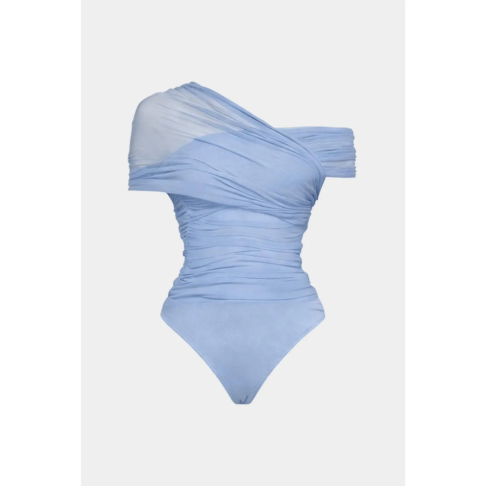 Mesh One Shoulder Sleeveless Bodysuit