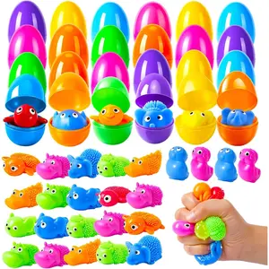 24Pack Easter Prefilled Eggs with Squishy Toys Inside Bright Plastic Easter Eggs Filled Cute Stress Reliever Squishy Toy for Easter Basket Stuffers Animal Easter Egg Filler Classroom Prize Supplies