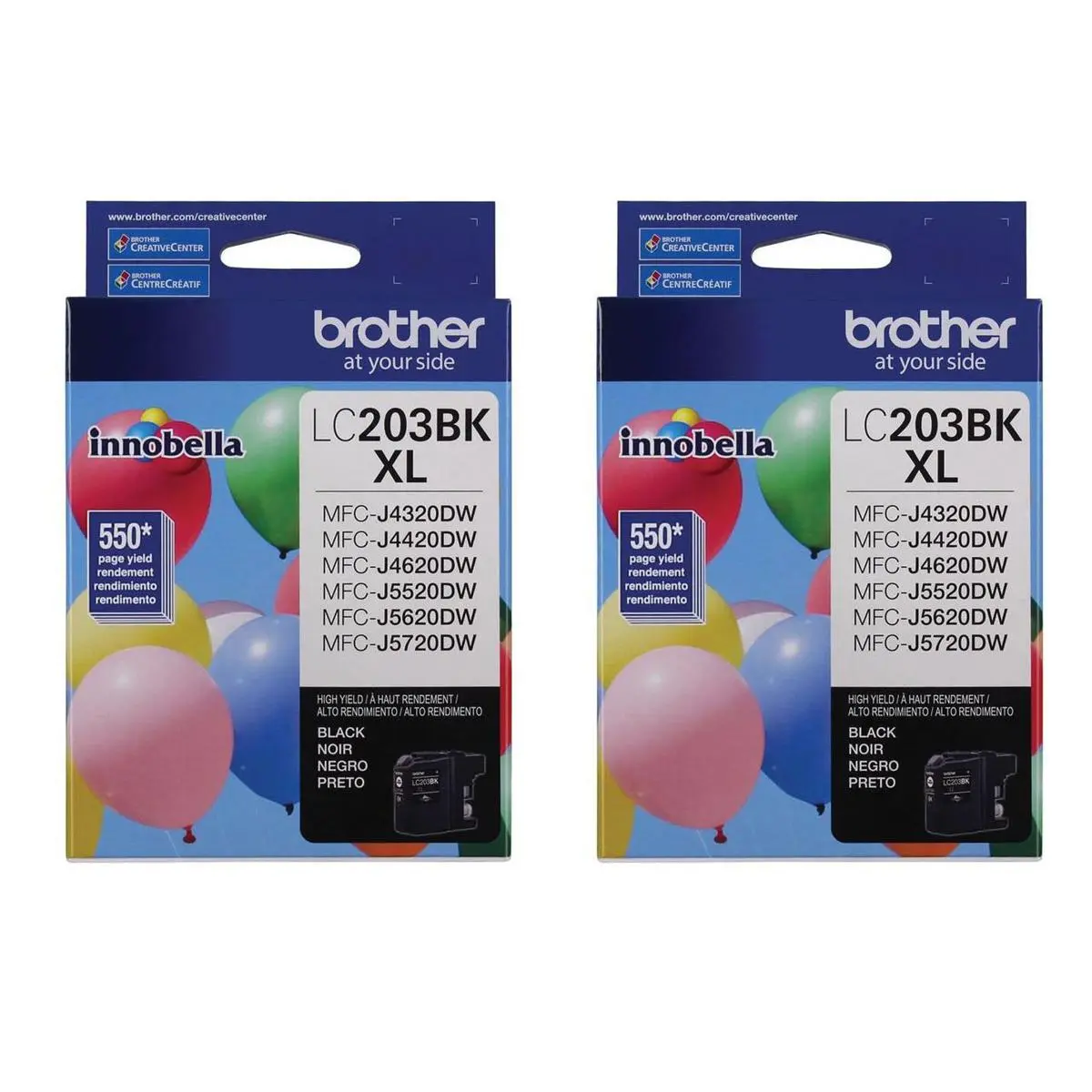 Brother LC203 Innobella High-Yield XL Black Ink Cartridges, 2-Pack, 550 Pages Yield
