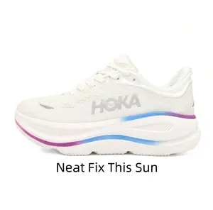 Off White Breathable Mesh Running Shoes, White Midsole with Blue Purple Gradient Strip Ultra Thick Wave Cushion Shock Absorbing Non Slip Rubber Outsole Lace Up Athletic Sneakers For Men Women