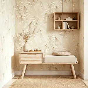 Leaf Peel and Stick Wallpaper, Removable Neutral Boho Botanical Wall Decor, Mould-Proof, Ideal for Living Room, Perfect Gift