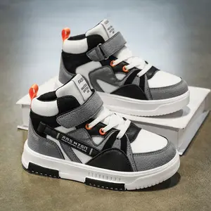 Classic, simple, fashionable kids’ high-top skate shoes with color-block design. Mesh panels with Velcro closure, non-slip casual athletic sneakers featuring a white non-slip sole, flexible cushioning, and anti-roll protection for kids when running and ju