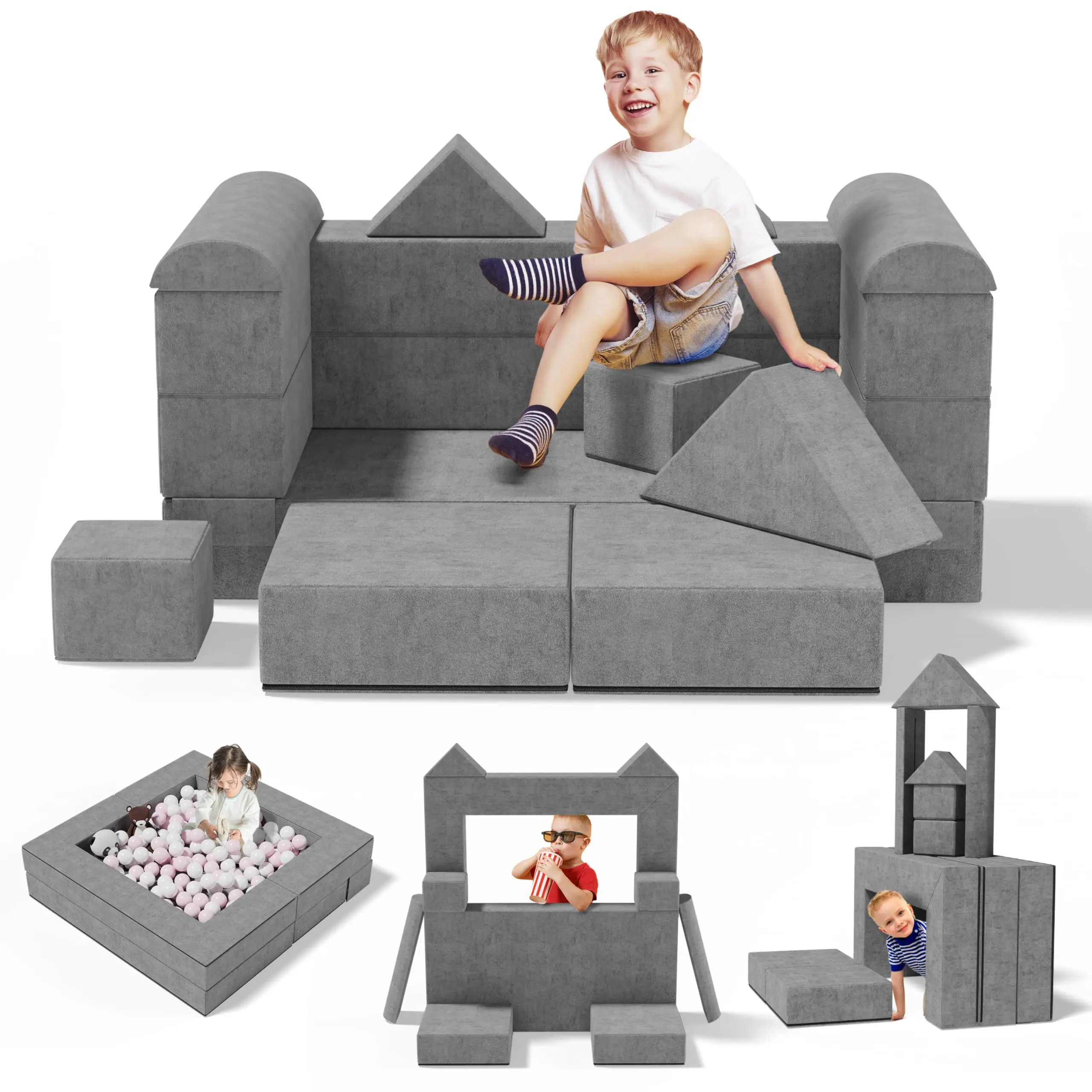 Scabine Three-Folded Puzzle Sofa, Modular Play Couch for Playroom & Bedroom, Instant Expansion, Comfortable & Creative Design Furniture Seater