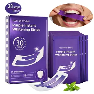 28 strips Purple Teeth Whitening Strips,Tooth Stain Treatment,Safe for Enamel,Daily & Travel Use,Non Sensitive Teeth Whitening,Peroxide-Free,Combines Whitening and Color Correction, Dental Care